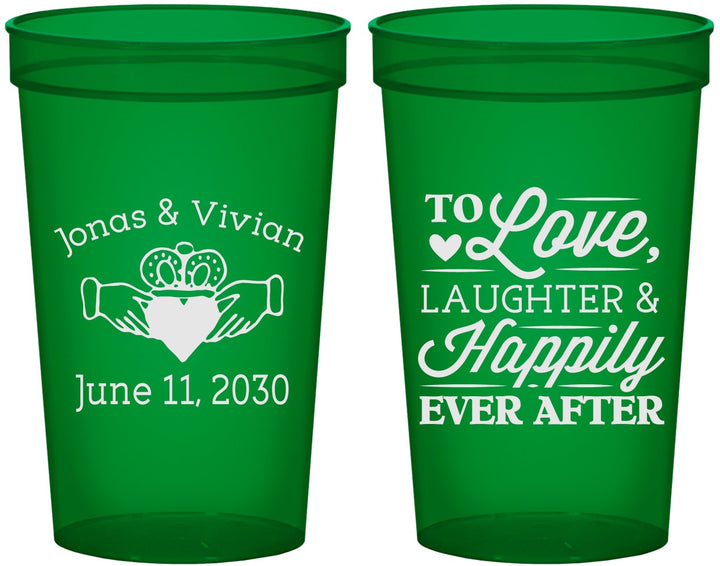 Custom Wedding 22 oz Translucent Cups - Love Laughter Happily | 346