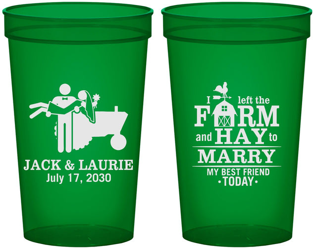 Custom Wedding 22 oz Translucent Cups - Left The Farm Tractor | 347
