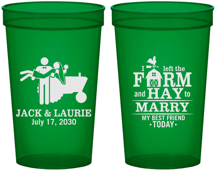 Custom Wedding 22 oz Translucent Cups - Left The Farm Tractor | 347
