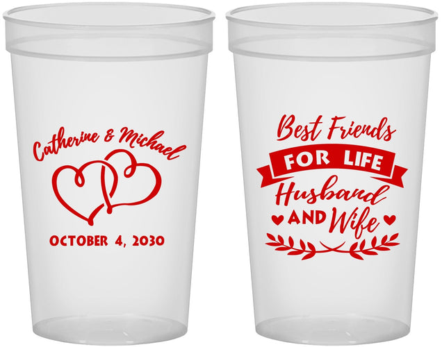 Custom Wedding 22 oz Translucent Cups - Best Friends For Life | 349