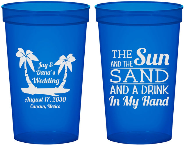 Custom Wedding 22 oz Translucent Cups - Beach | 350