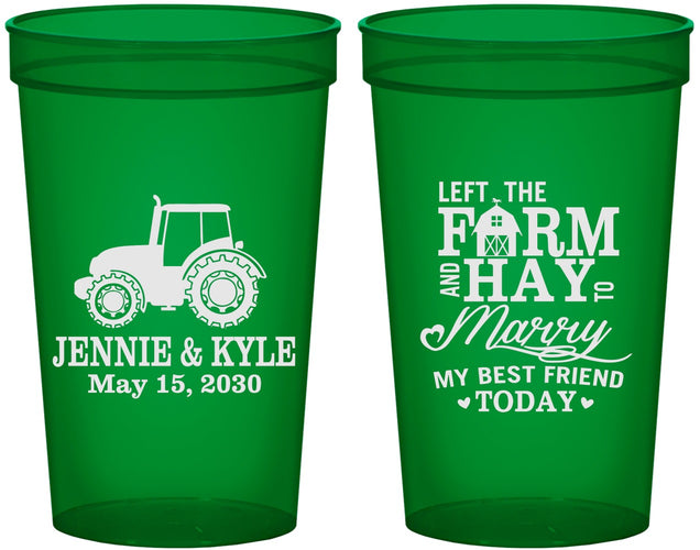 Custom Wedding 22 oz Translucent Cups - Left The Farm Tractor | 351