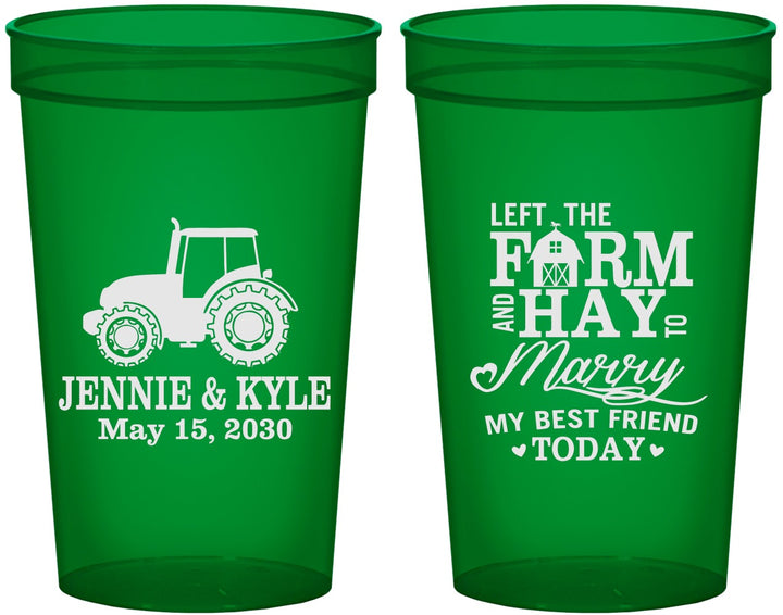 Custom Wedding 22 oz Translucent Cups - Left The Farm Tractor | 351