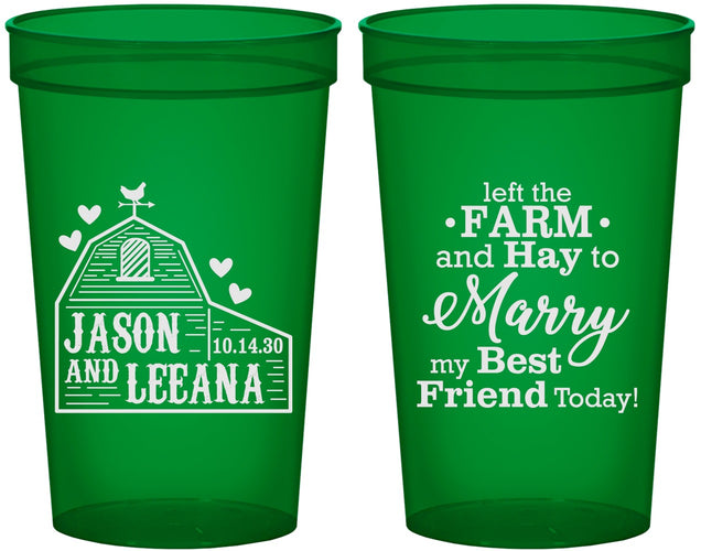 Custom Wedding 22 oz Translucent Cups - Left The Farm Tractor | 352