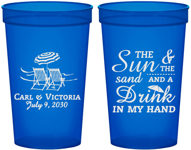 Custom Wedding 22 oz Translucent Cups - Sun Sand Drink In My Hand | 353