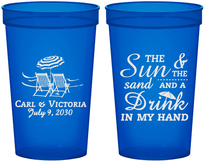 Custom Wedding 22 oz Translucent Cups - Sun Sand Drink In My Hand | 353