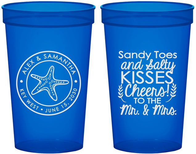 Custom Wedding 22 oz Translucent Cups - Sandy Feet Salty Kisses | 355