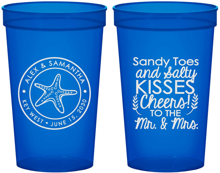 Custom Wedding 22 oz Translucent Cups - Sandy Feet Salty Kisses | 355
