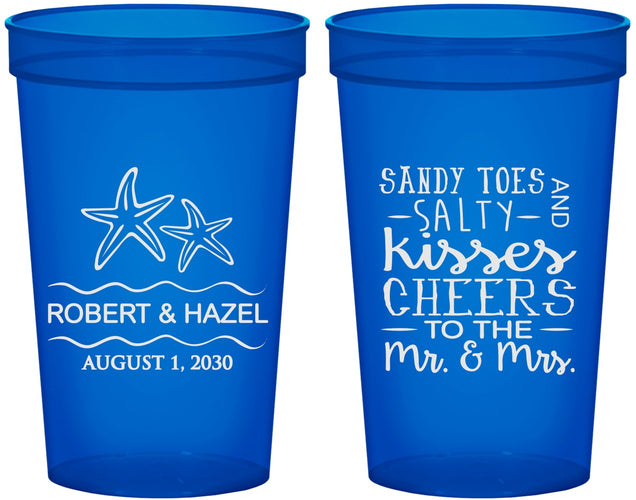 Custom Wedding 22 oz Translucent Cups - Sandy Feet Salty Kisses | 356