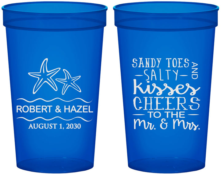 Custom Wedding 22 oz Translucent Cups - Sandy Feet Salty Kisses | 356