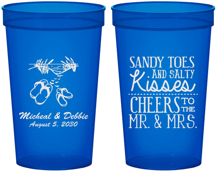 Custom Wedding 22 oz Translucent Cups - Sandy Feet Salty Kisses | 357