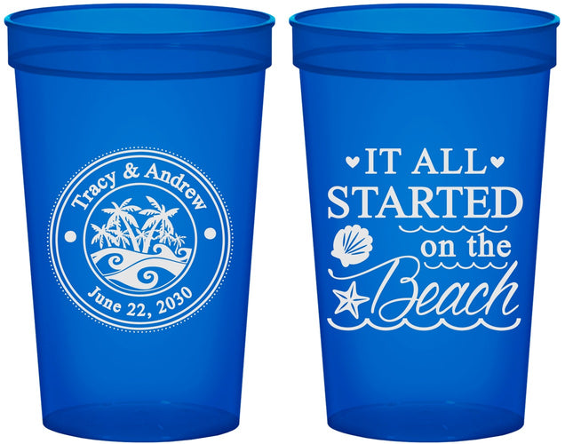Custom Wedding 22 oz Translucent Cups - Started On The Beach | 362