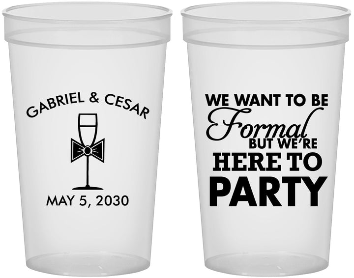 Custom Wedding 22 oz Translucent Cups - Formal Here To Party | 366