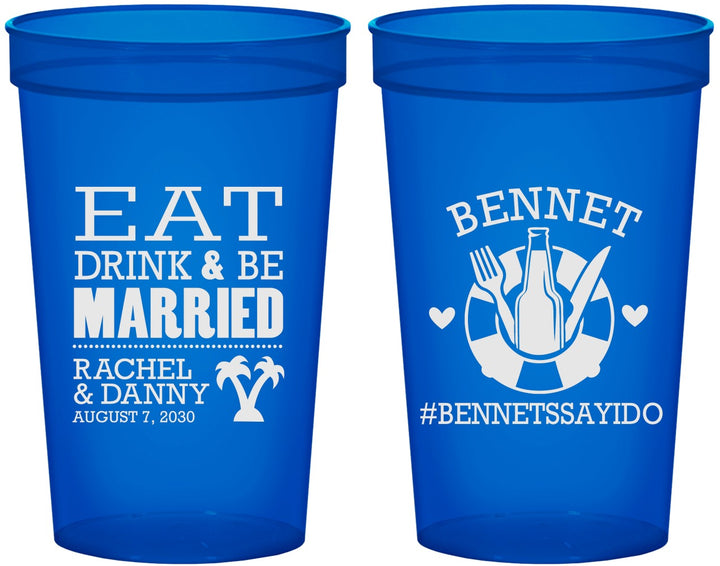 Custom Wedding 22 oz Translucent Cups - Eat Drink Be Married | 367