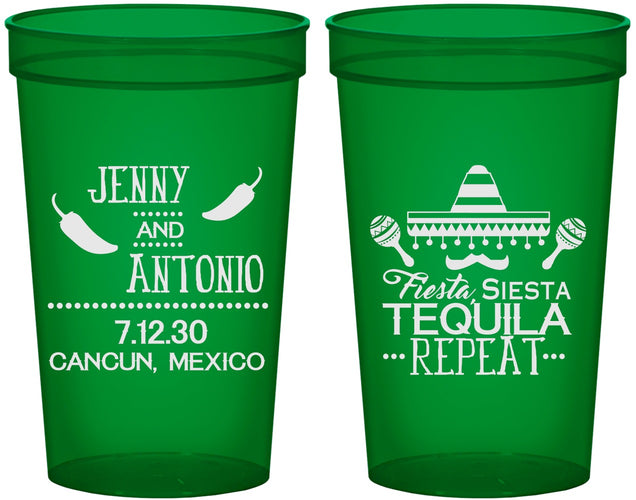 Custom Wedding 22 oz Translucent Cups - Fiesta Siesta Tequila Repeat | 369
