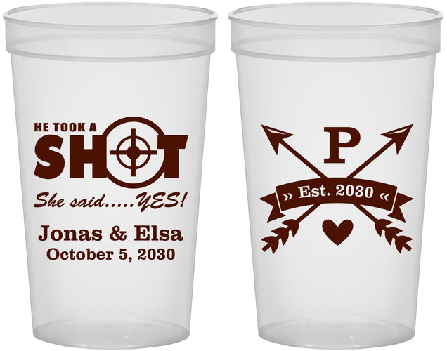 Custom Wedding 22 oz Translucent Cups - Take A Shot She Said Yes | 370