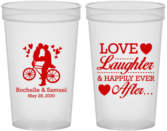 Custom Wedding 22 oz Translucent Cups - Love Laughter Happily | 376