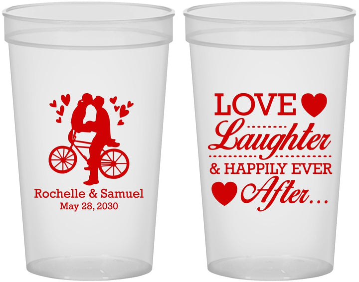 Custom Wedding 22 oz Translucent Cups - Love Laughter Happily | 376