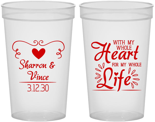 Custom Wedding 22 oz Translucent Cups - Heart Life | 387