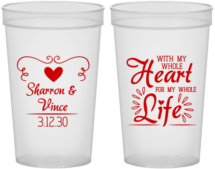 Custom Wedding 22 oz Translucent Cups - Heart Life | 387