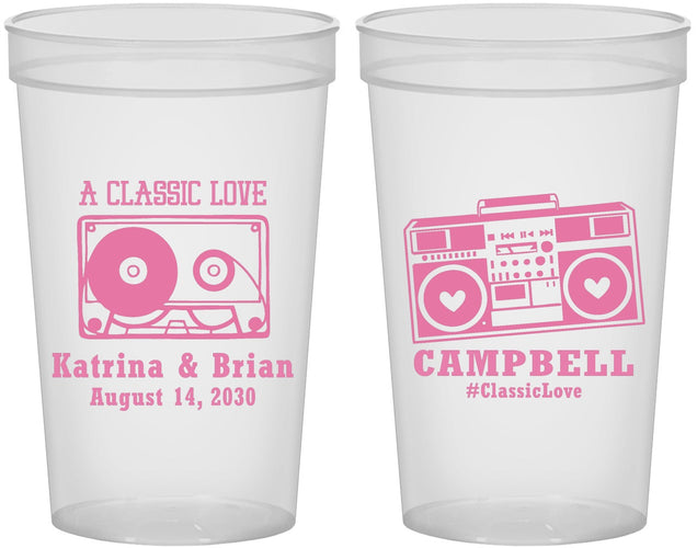 Custom Wedding 22 oz Translucent Cups - Class Love Cassette Tape | 389