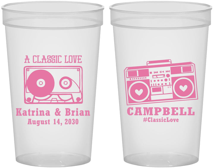 Custom Wedding 22 oz Translucent Cups - Class Love Cassette Tape | 389