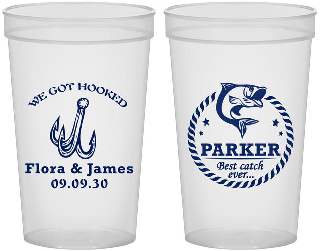Custom Wedding 22 oz Translucent Cups - We Got Hooked Fish | 392