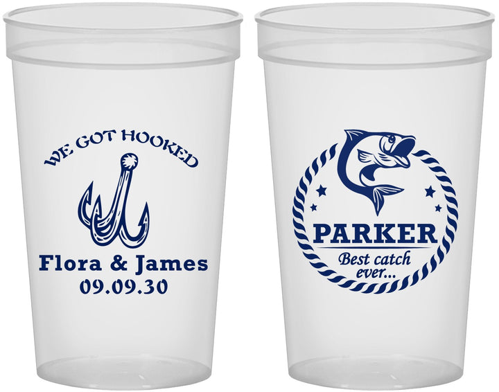 Custom Wedding 22 oz Translucent Cups - We Got Hooked Fish | 392