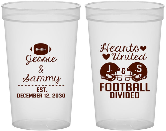 Custom Wedding 22 oz Translucent Cups - Hearts United Football | 395