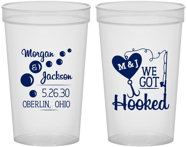 Custom Wedding 22 oz Translucent Cups - We Got Hooked Fish | 396