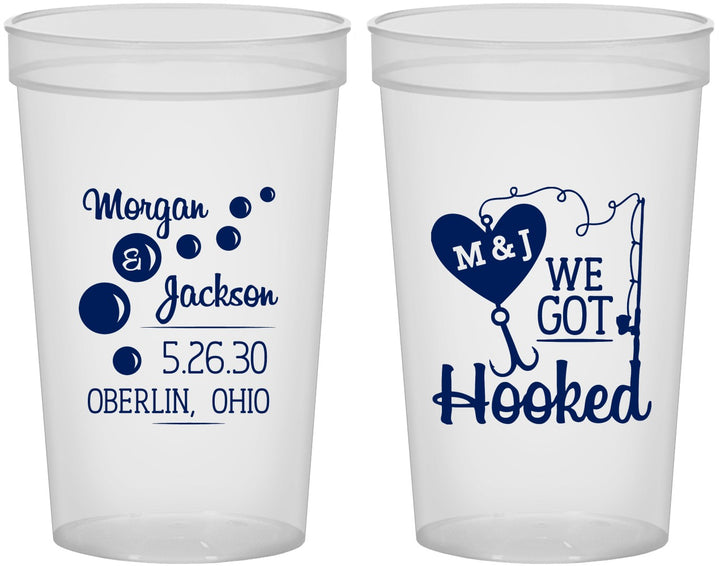 Custom Wedding 22 oz Translucent Cups - We Got Hooked Fish | 396