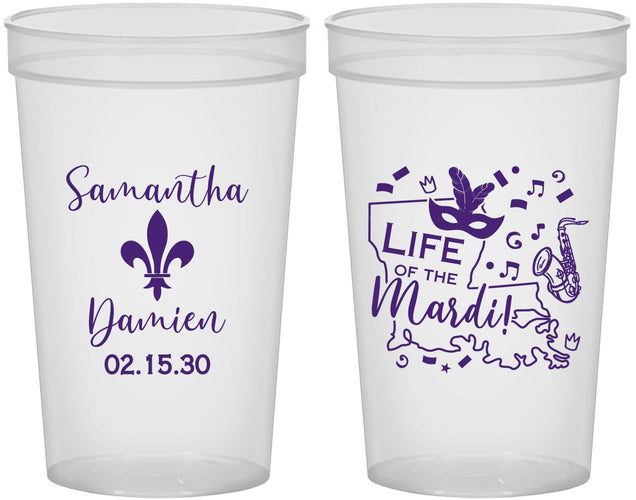 Custom Wedding 22 oz Translucent Cups - Mardi Gras | 398