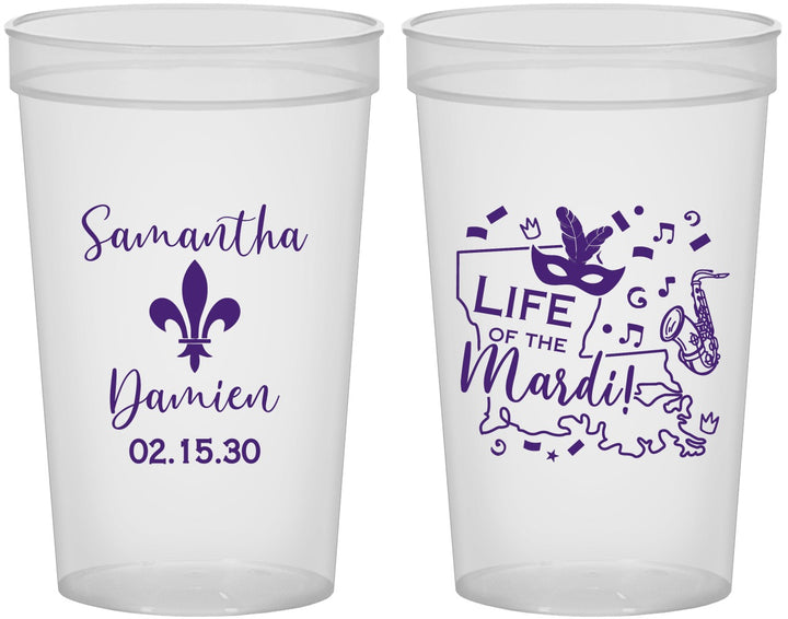 Custom Wedding 22 oz Translucent Cups - Mardi Gras | 398