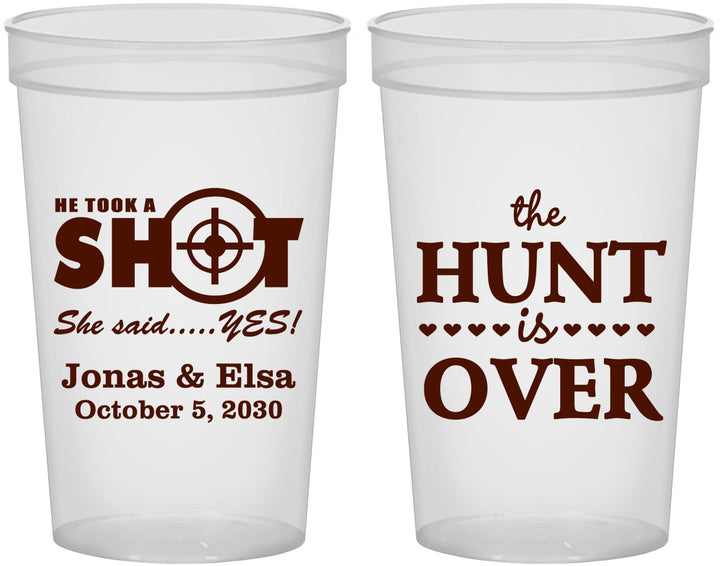 Custom Wedding 22 oz Translucent Cups - The Hunt Is Over | 400