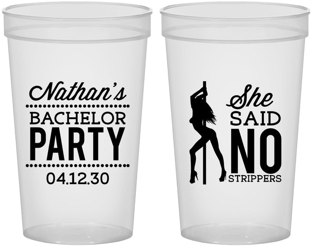 Custom Bachelor Party 22 oz Translucent Cups - She Said No Strip Club | 40005