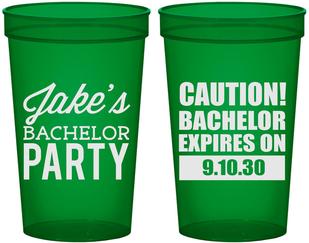 Custom Bachelor Party 22 oz Translucent Cups - Caution Expires On | 40009
