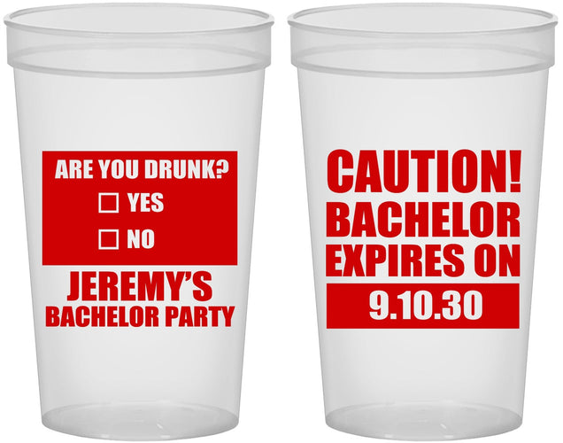 Custom Bachelor Party 22 oz Translucent Cups - Caution Expires On | 40012