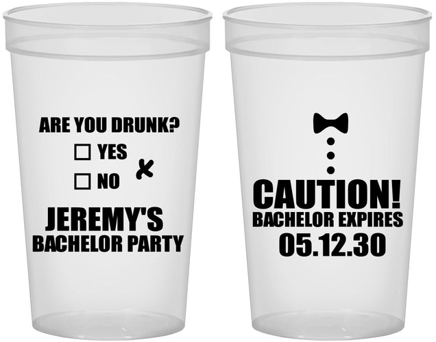 Custom Bachelor Party 22 oz Translucent Cups - Caution Expires On | 40013