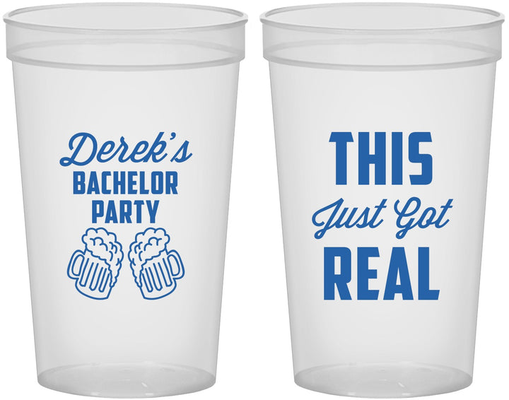 Custom Bachelor Party 22 oz Translucent Cups - Just Got Real | 40024