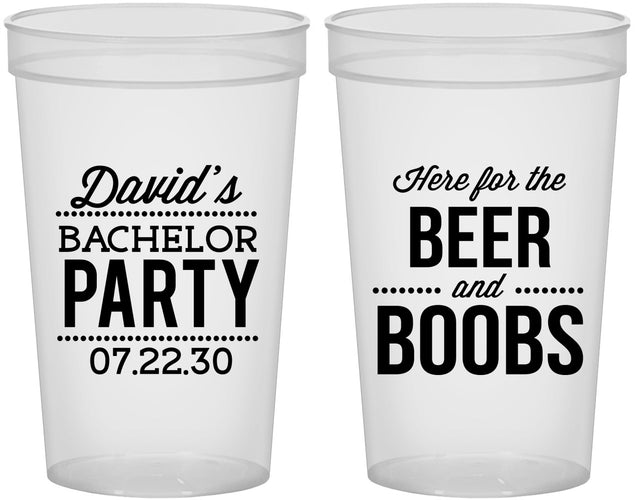 Custom Bachelor Party 22 oz Translucent Cups - Beer And Boobs | 40027