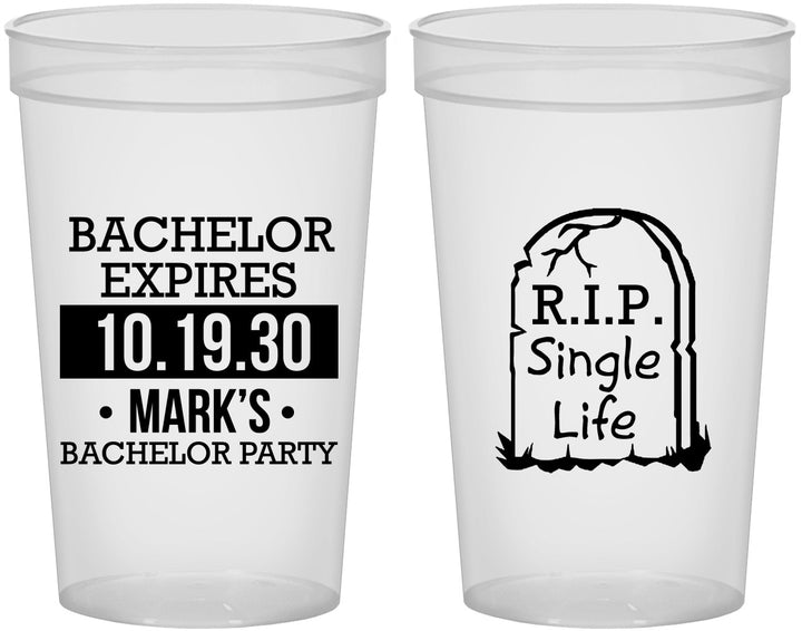 Custom Bachelor Party 22 oz Translucent Cups - Rip Single Life | 40028