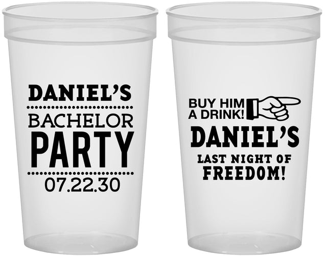 Custom Bachelor Party 22 oz Translucent Cups - Last Night Of Freedom | 40029