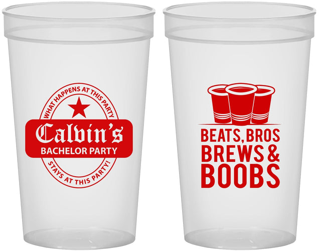 Custom Bachelor Party 22 oz Translucent Cups - Brews And Boobs | 40031