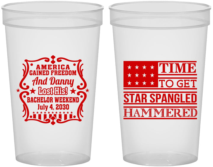 Custom Bachelor Party 22 oz Translucent Cups - Star Spangled Hammered | 40032