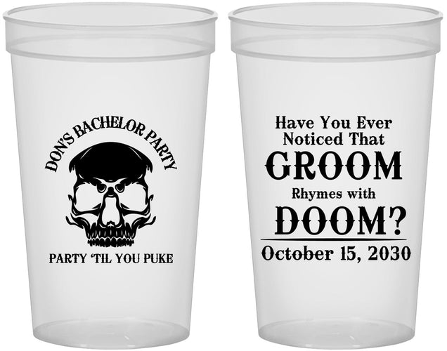 Custom Bachelor Party 22 oz Translucent Cups - Groom Doom Skull | 40041