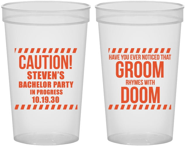 Custom Bachelor Party 22 oz Translucent Cups - Groom Rhymes Doom | 40042