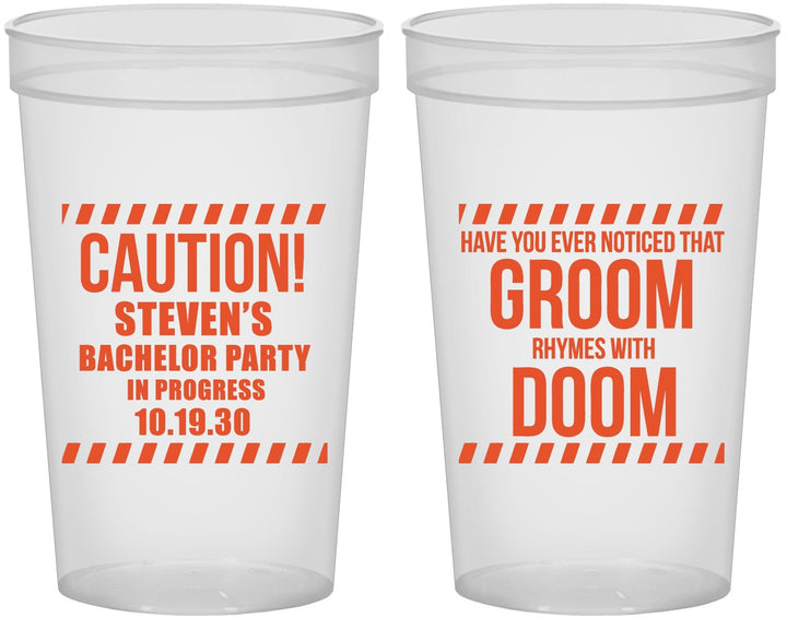 Custom Bachelor Party 22 oz Translucent Cups - Groom Rhymes Doom | 40042