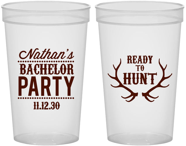 Custom Bachelor Party 22 oz Translucent Cups - Ready To Hunt | 40044