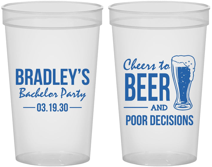 Custom Bachelor Party 22 oz Translucent Cups - Beer Pour Decisions | 40045