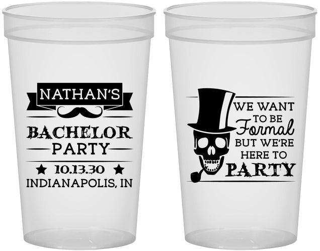 Custom Bachelor Party 22 oz Translucent Cups - Formal Skeleton | 40048